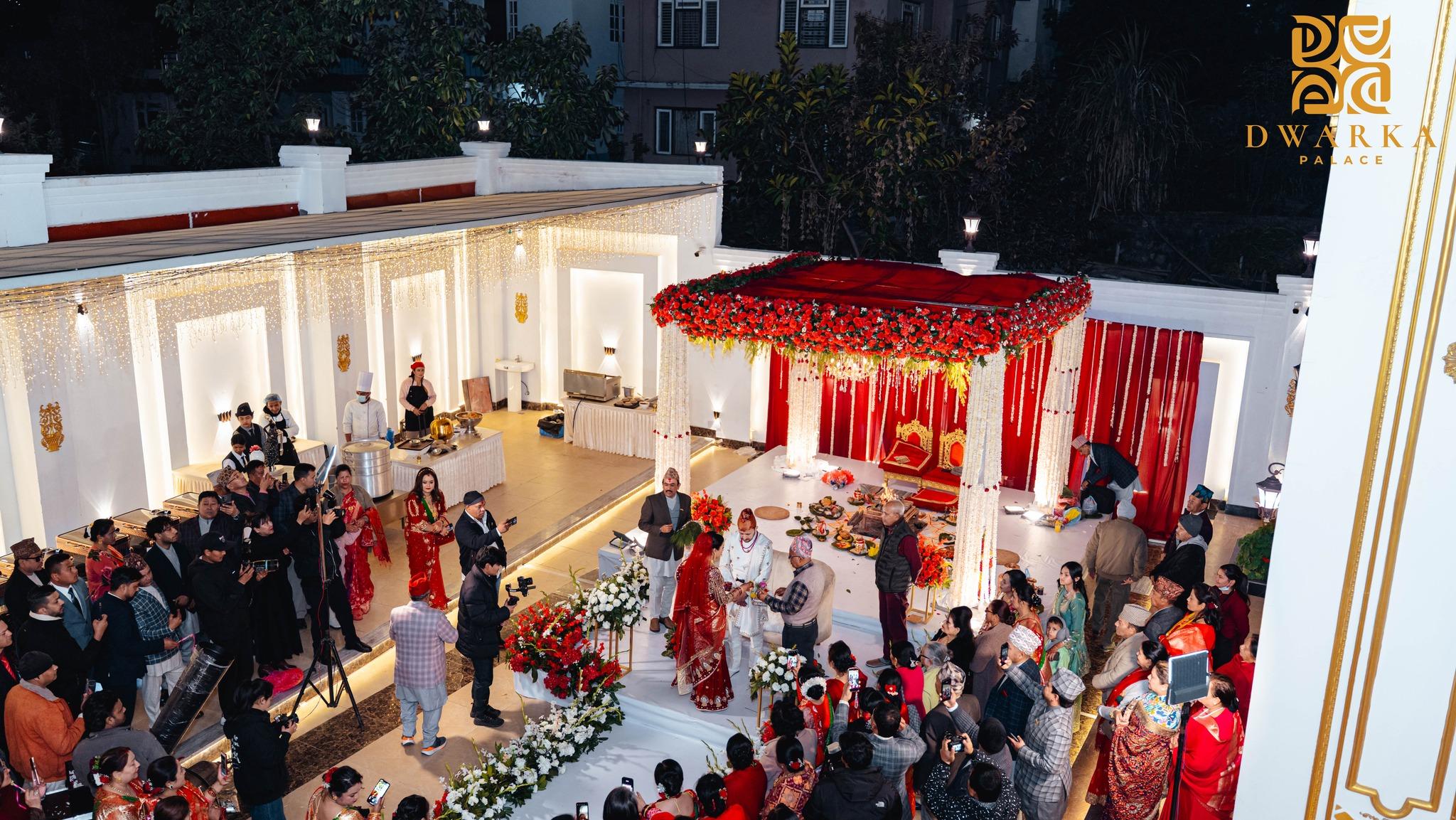 Event hall with elegant lights.